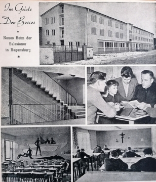 Ein Zeitungsartikel von 1955 zeigt Bilder des damals neu gebauten Don Bosco Heims in Regensburg