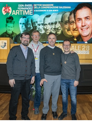Don Ángel Fernández Artime, Pater Reinhard Gesing, Pater Hatto von Hatzfeld und Bruder Mike Goldsmits